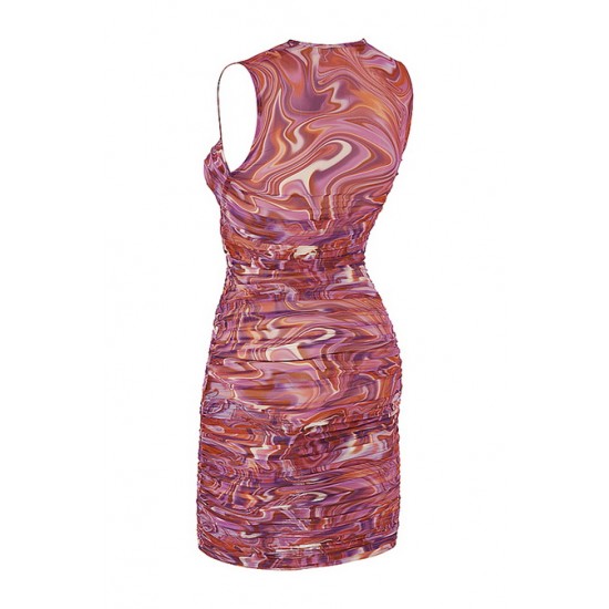 House Of CB - Elodie Purple Swirl Gathered Beach Dress - SALE